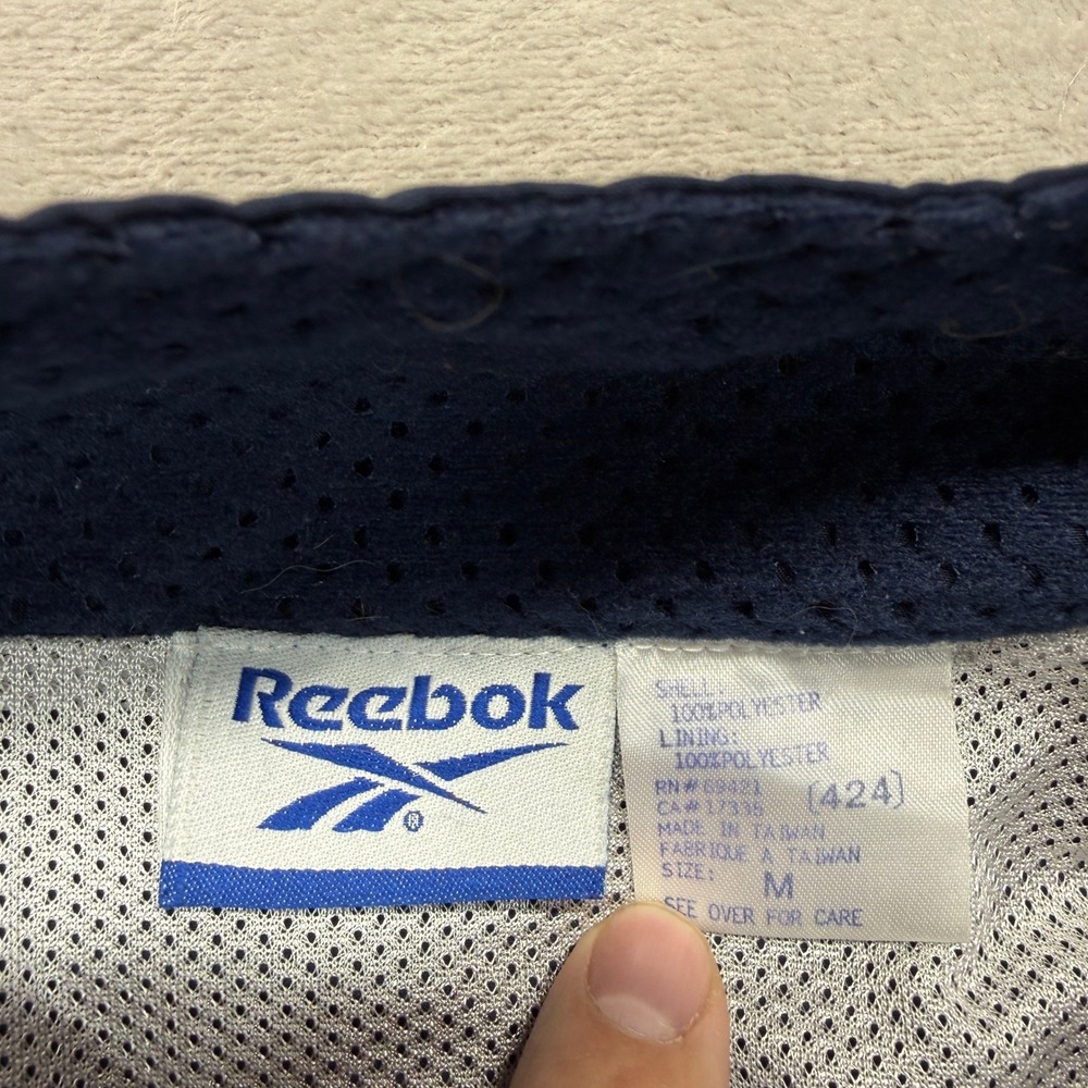 Vintage Reebok‎ Track Jacket Mens Medium Navy Blue Red Geometric Stripe Full Zip - Picture 7 of 12